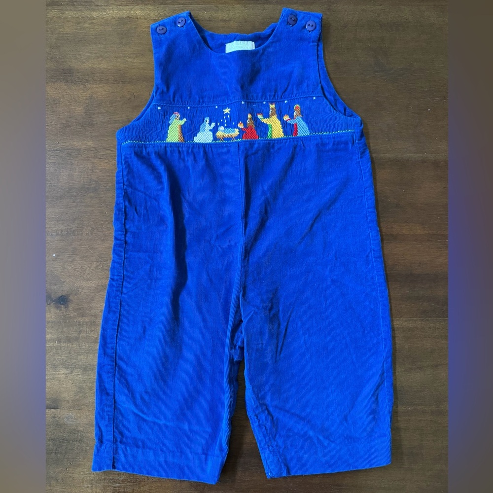Viva La Fete Smocked Nativity Overall-Style Jumpsuit (12 Months)